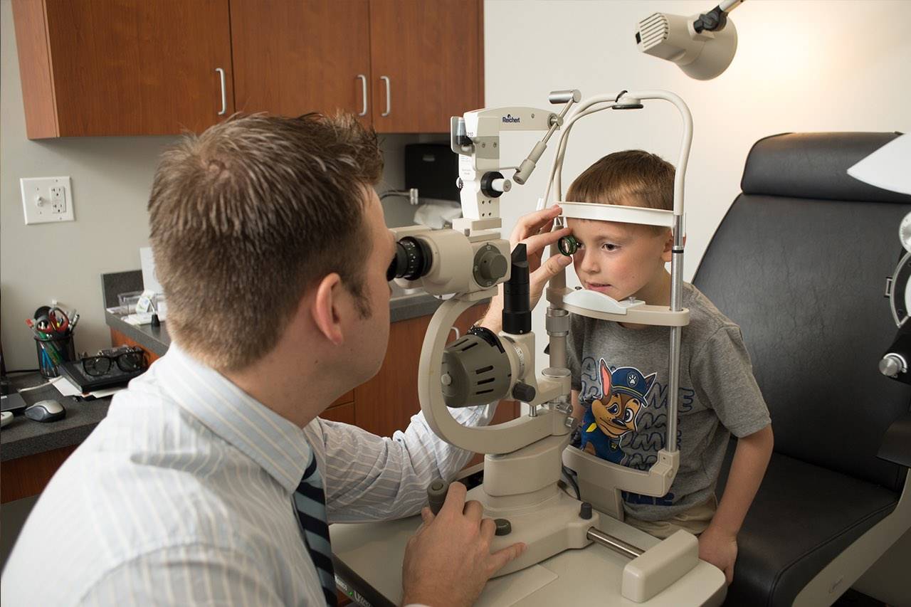 young boy eye exam