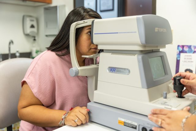 Eye doctor, woman at an eye exam in Humble, TX