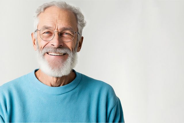 Mature, bearded man with eyeglasses