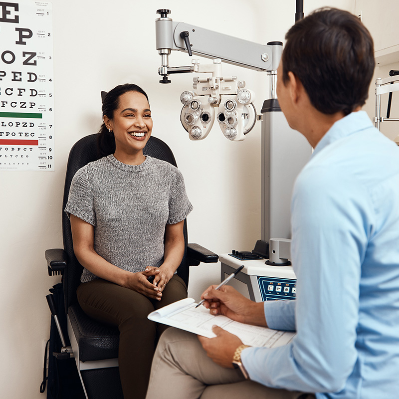 Doctor and Patient Talking about eye exams