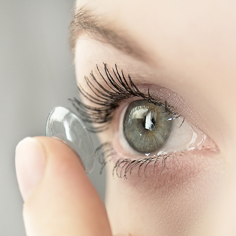 girl wearing soft contact lenses close up macro