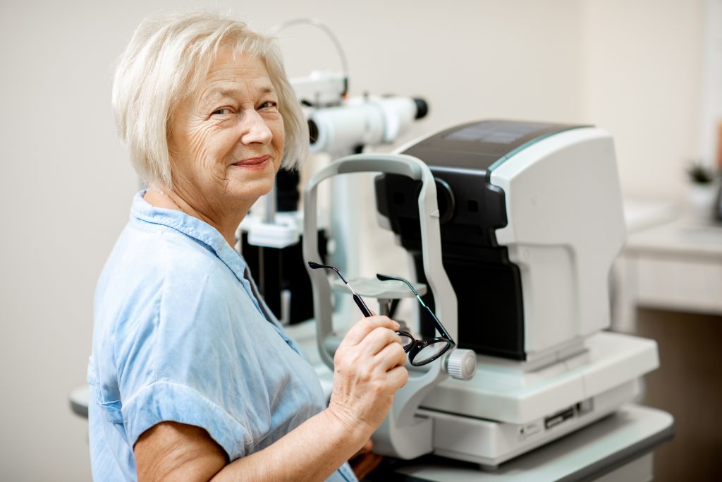 woman having eye diagnostics with Optometrist