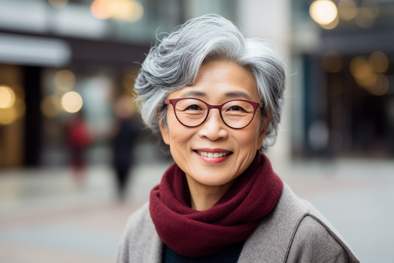 Stylish older woman wearing eyeglasses