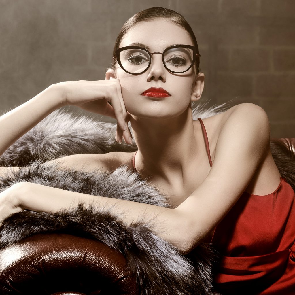 Young Female Red Dress and Eyeglasses