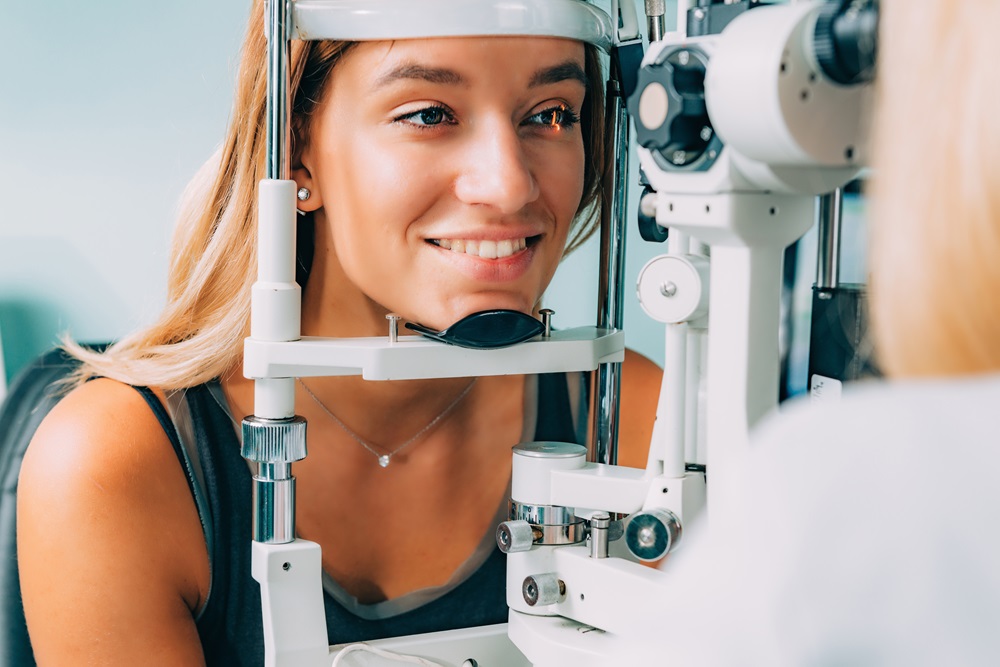 Woman getting eye test