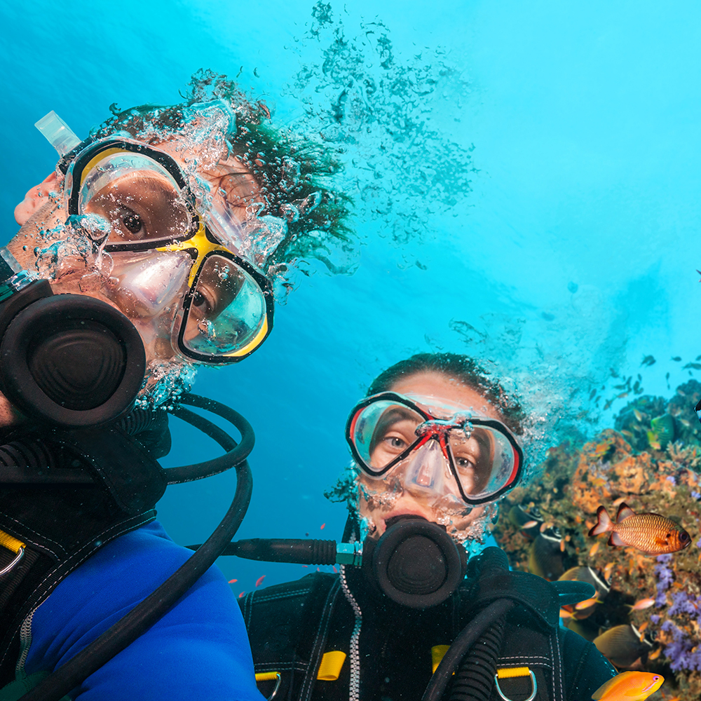 Scuba divers taking selfie