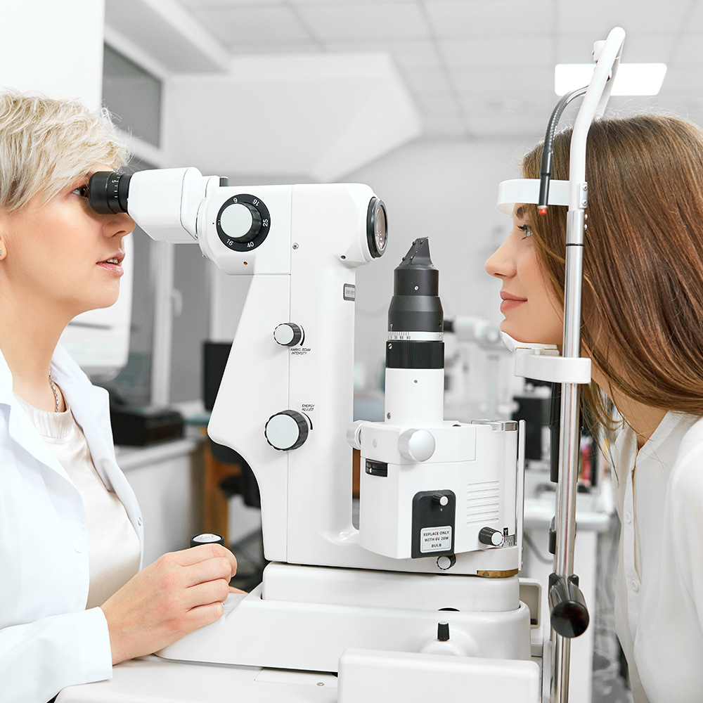 Female Patient and Doctor Eye Exam