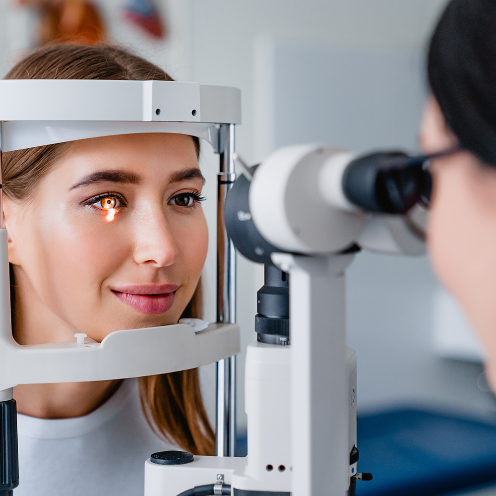 Female Patient and Doctor Eye Exam