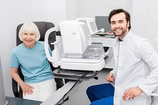 smiling optometrist and patient
