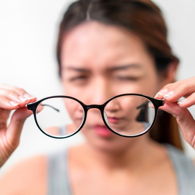 Myopia and eyesight problem concept