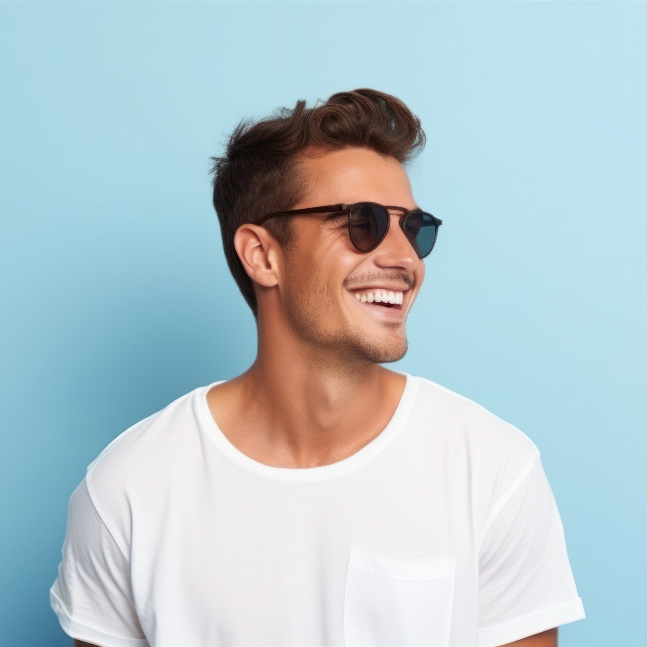 Guy smiling in casual white t shirt