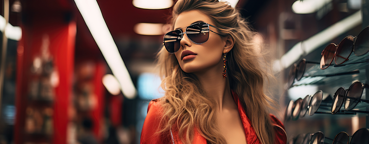 A woman chooses sunglasses in the optics salon.2