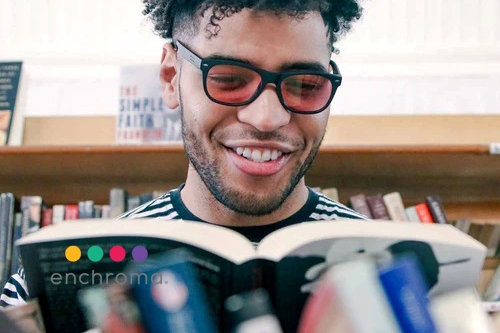 man reading with Enchroma eyeglasses