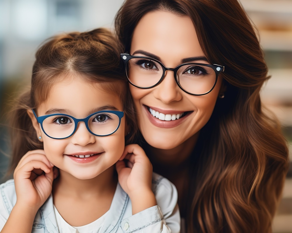 Mother and child wearing glasses
