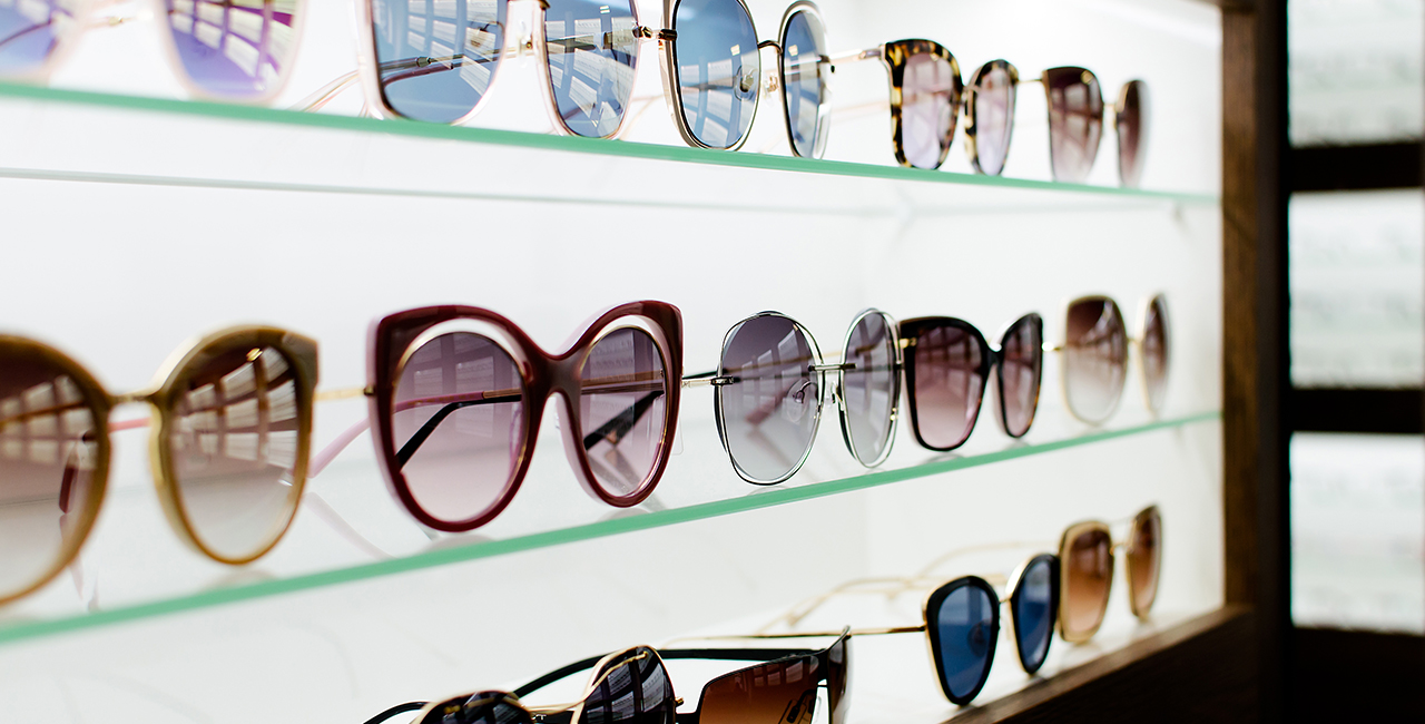 Fashionable sunglasses lit up at the showcase