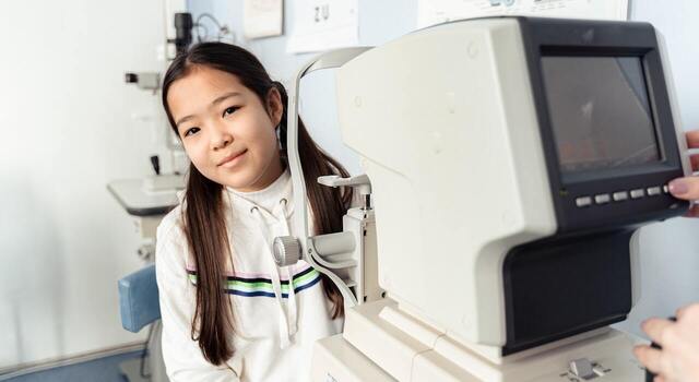 little asian girl at an eye exam