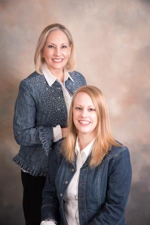Dr. Galbrech and her mother posing together in Gardner, KS, near their eye care clinic