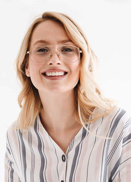 eyeglasses on a blond woman