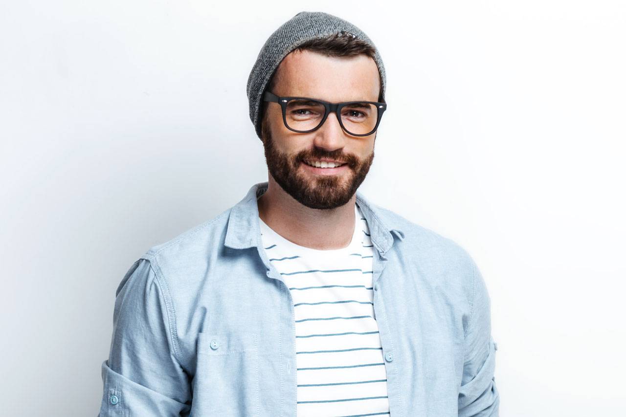 Man wearing black eyeglasses