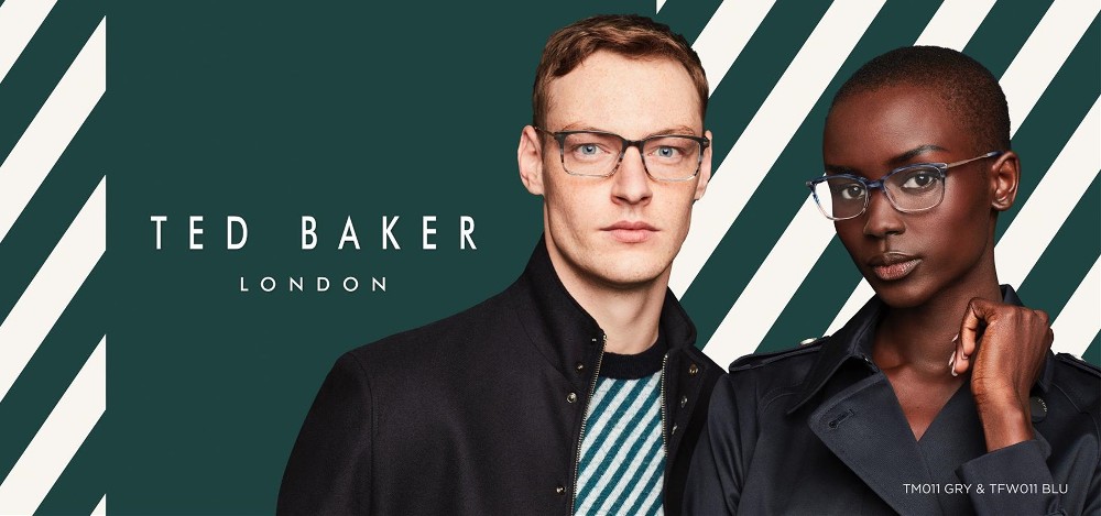 Man and woman wearing Ted Baker Designer Eyeglasses
