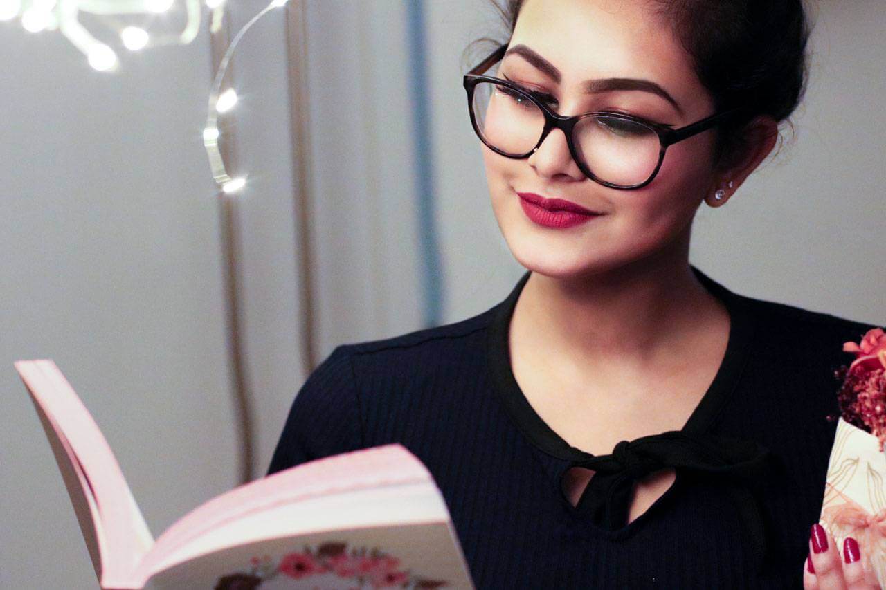 Woman Glasses Reading Book 1280×853