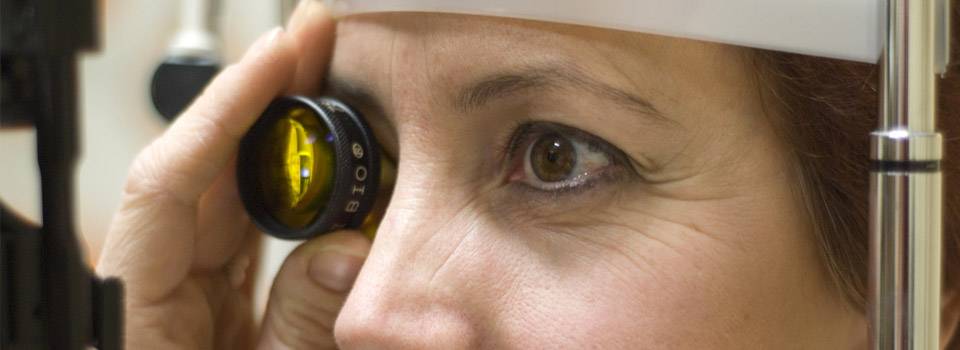 Eye exam, woman at a diabetic eye exam in Akron, OH