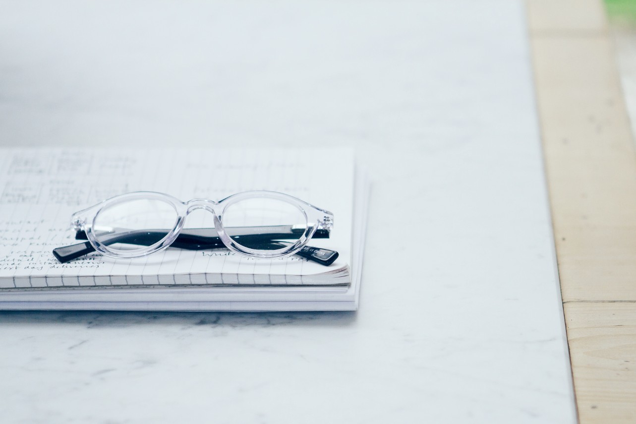 eyeglasses on a notebook